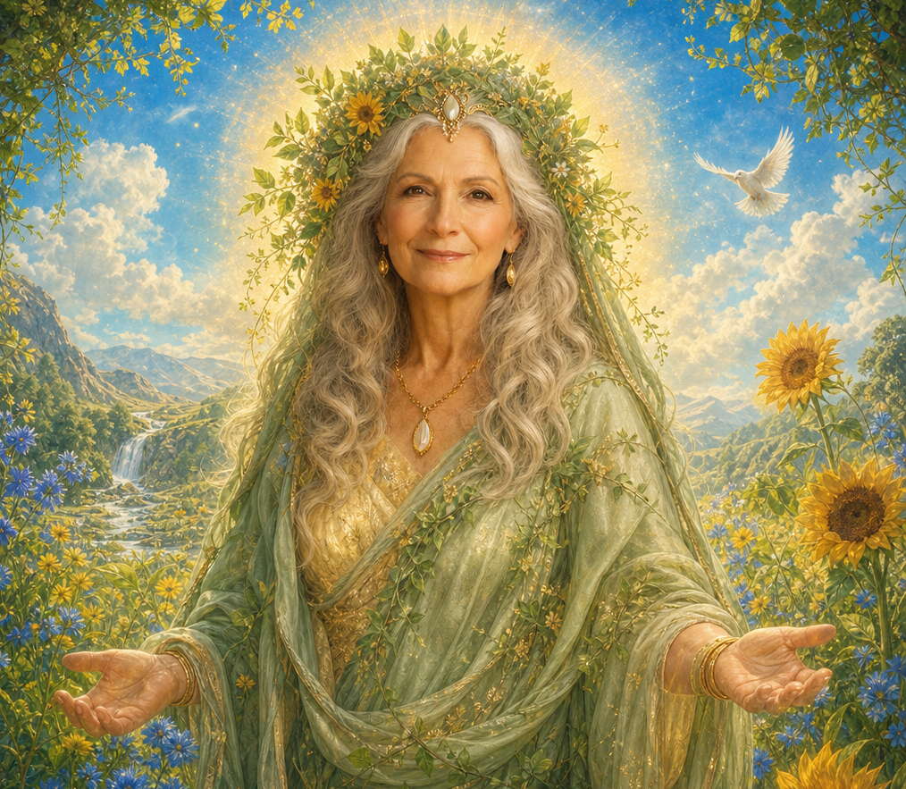 Embodiment of the crone, Sophia in unity with Mother Nature